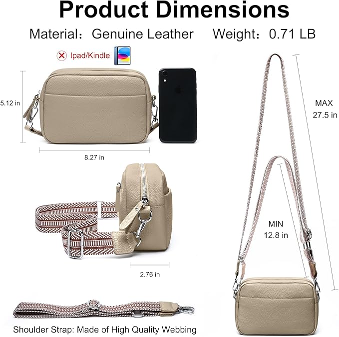 Small Crossbody Bags for Women Genuine Leather, Guitar Strap Shoulder Handbag Purse Camera Bag with Rfid Card Slots, nude