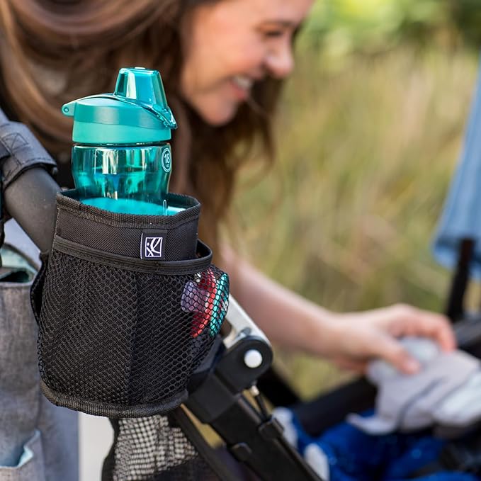 J.L. Childress Cup 'N Stuff Stroller Cup & Phone Holder - Accessories for Baby Strollers, Wheelchairs, Scooters, Walkers, Universal Fit for UPPAbaby, Doona, & More, Drink & Bottle Holder - Black