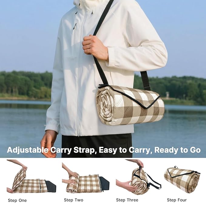 TigeJoy Extra Large Picnic Blanket Waterproof Foldable 80''x118'', Outdoor Picnic Mat Beach Blanket Sandproof for Park, Grass, Travel, Hiking, Camping Essentials, Gingham Picnic Blanket