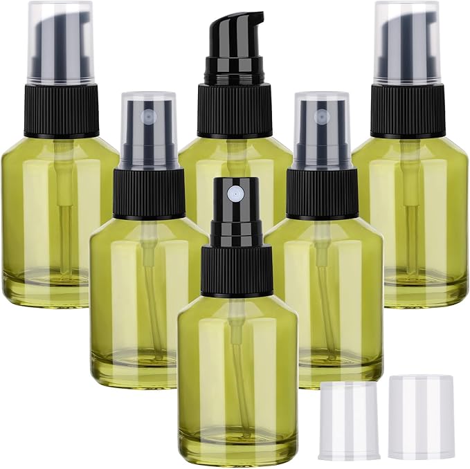 Segbeauty 6pcs 1oz Glass Mini Travel Bottles of 3pcs Small Lotion Containers, 3pcs Perfume Travel Refillable Bottles, 30ml Pump Dispenser Empty Spray Bottle, Oils Liquid Container Bottle Dispenser