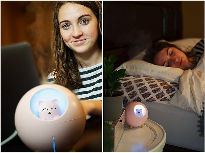 Upgraded Ultrasonic Ultra-Quiet USB Cute Cool Mist Mini Humidifier, for Kids Baby Nursery Bedroom, 7-Color Lights 2 Mist Mode Auto Shutoff Whisper Silent Small Cute Humidifier (220ml, White)