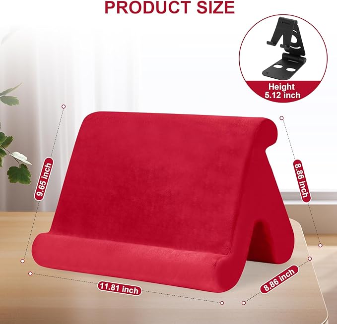 Universal Multi-Angle Tablet Stand Holder-Soft Pad Stand with black phone holder for Lap,Knee,Sofa and Bed,Compatible with iPad Pro 9.7,10.5,12.9 Air Mini 4 3,Kindle,Galaxy Tab,E-Reader (Wine Red)