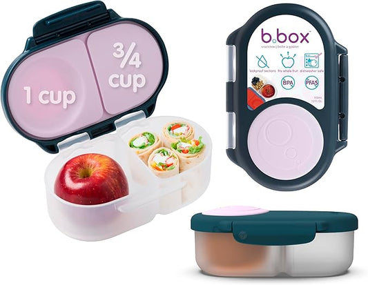 b.box Snack Box - Leakproof Mini Bento Box for Kids & Toddlers, 2 Compartment Snack Containers for Kids, Lunch Containers, Dishwasher Safe, BPA Free, PFAS Free, Ages 4m+, 1 3/4 Cup - Indigo Rose