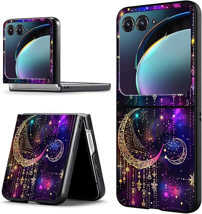 for Motorola Moto Razr 2024 Case,Moto Razr 50 Phone Case Cute Slim Hard PC Ultra-Thin Anti-Scratches Shockproof Protective Cover,Purple Glitter Moon