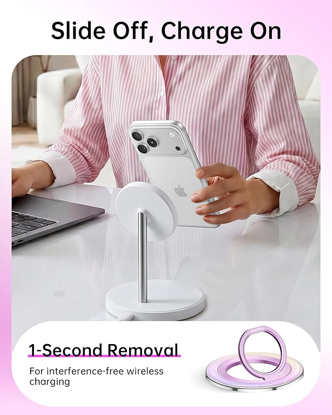 SYNCWIRE Magnetic Phone Ring Holder for MagSafe - Phone Grip Stand with 360° Rotation Finger Ring Kickstand Compatible with iPhone 17 16 15 14 13 12 Pro Max MagSafe Accessories,Petal Pink