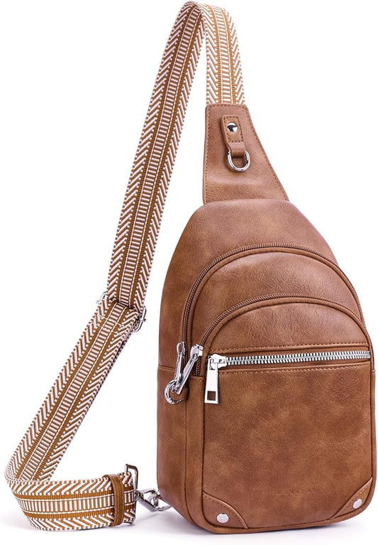 Anti Theft Crossbody Bags for Women Travel Chest Sling Bag Leather RFID Purse Fanny Pack Brown