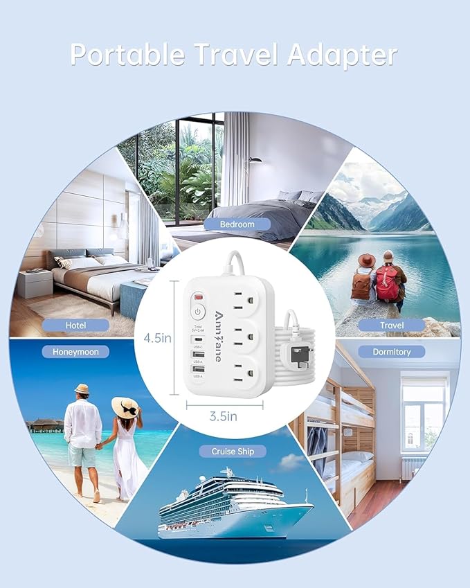 UK Travel Plug Adapter 13A Extension Cord, US to UK Type G C F International Power Adapter with 3 Outlets 3 USB Ports Travel Essentials Scotland London England British Irish Kenya Dubai Travel
