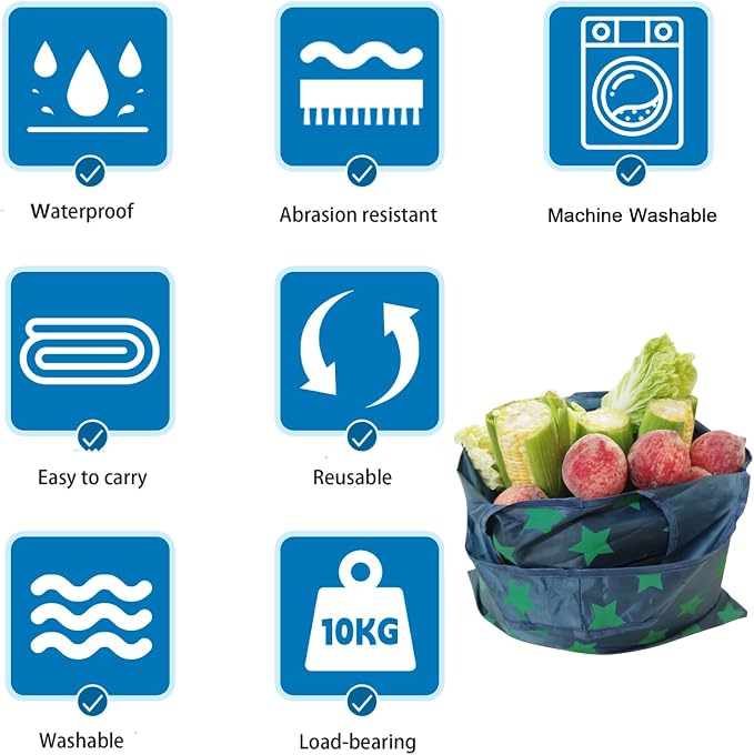 DXMWWTP 6 Pcs Foldable Reusable Shopping Bags,Tote Bags, Grocery Bags with Hook, Eco-friendly Travel Recycle Shopping Bags in Pocket, Waterproof and Machine Washable for Daily Shopping Supplies