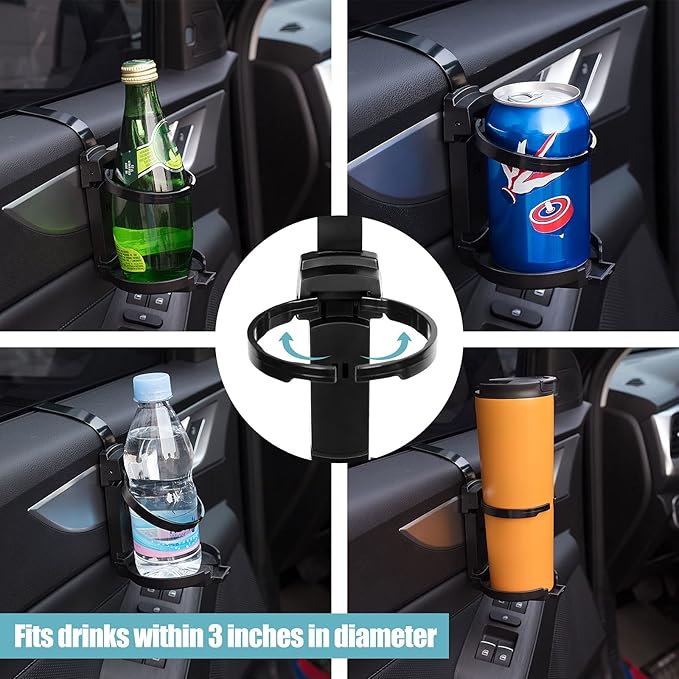 LITTLEMOLE Car Cup Holder, Vehicle Door Cup Holder, Adjustable Folding Drink Holder for Truck Interior, Soda Cans, Water Bottles, Coffee