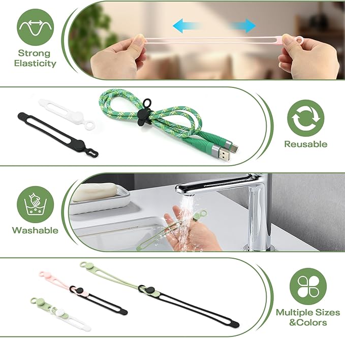 30Pcs Silicone Cord Ties for Electronics 3in Reusable Cable Organizer for Charging Cables, Electrical Cords, Computer Wires USB Data Cables 6Colors