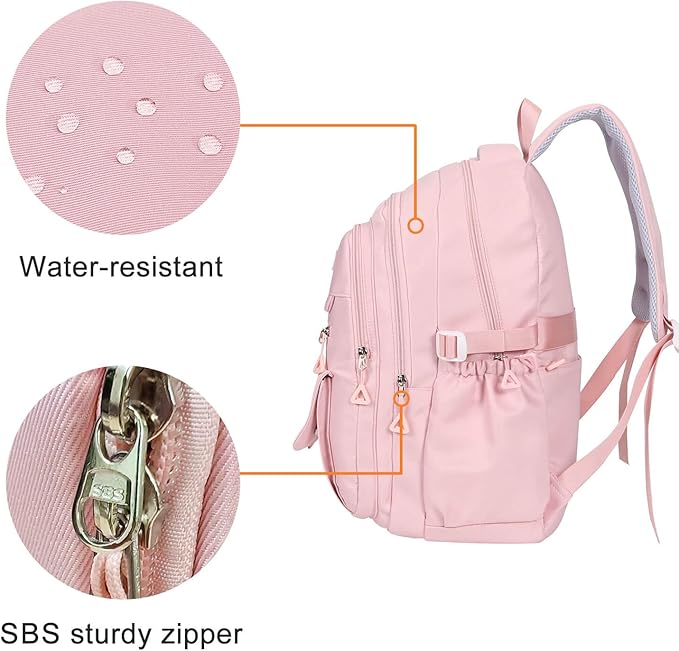 Phaoullzon Girls School Backpack for Boys, College Aesthetic Laptop Bookbag for Travel,Pink