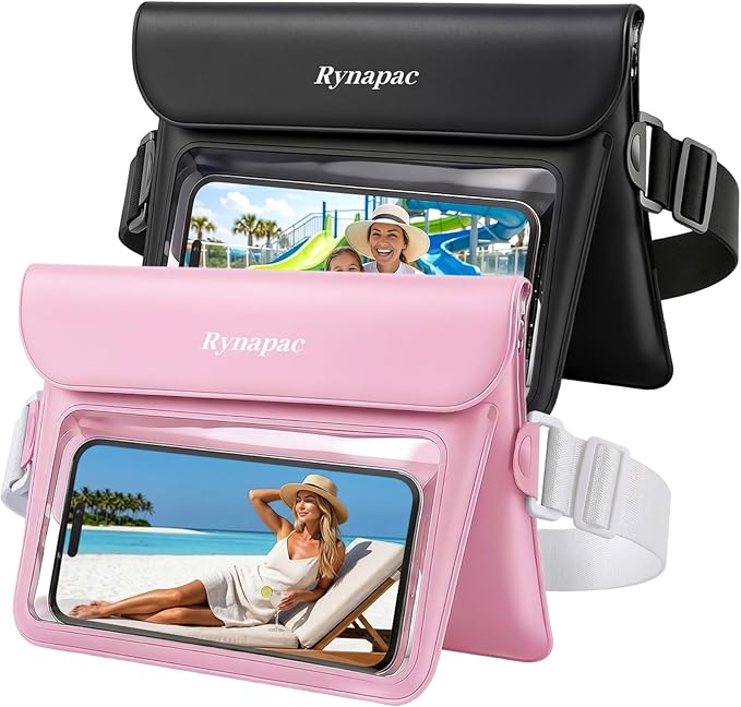 Rynapac 2 Pack Waterproof Fanny Pack for Woman Man, IPX8 Swimming Dry Belt Bag, Passport Wallet Phone Pouch Double Space, Elastic Waistband, Beach Cruise Vocation Essentials 2026
