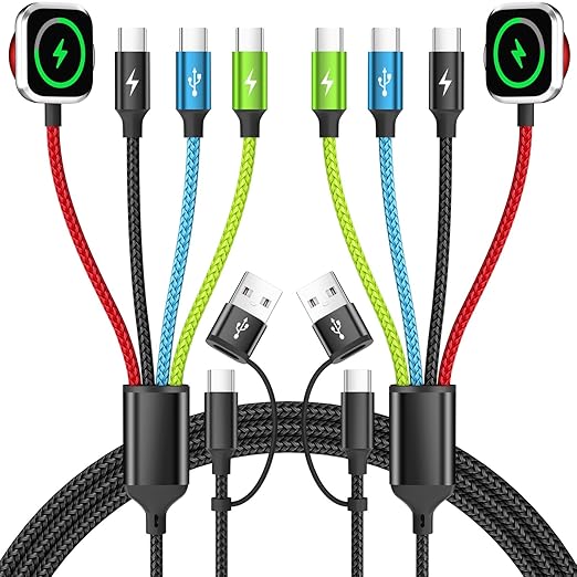 3 Type-C 4 in 2 Multi Charging Cable for iWatch Charger, Car Accessories USB C Splitter Cable iWatch Ultra/SE/11-2, iPhone 17-14, Android/Tablets and More (2PACK 5FT)