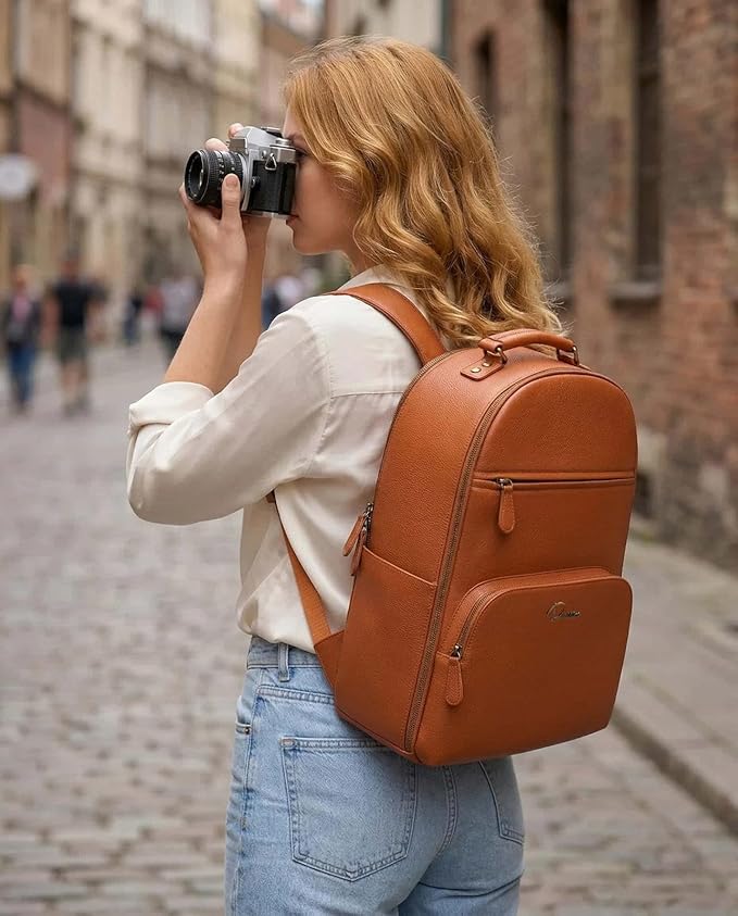 Camera Backpack Classic PU Leather for DSLR, Professional Camera Bag for Photographers with 15 Inch Laptop Compartment Large 20L