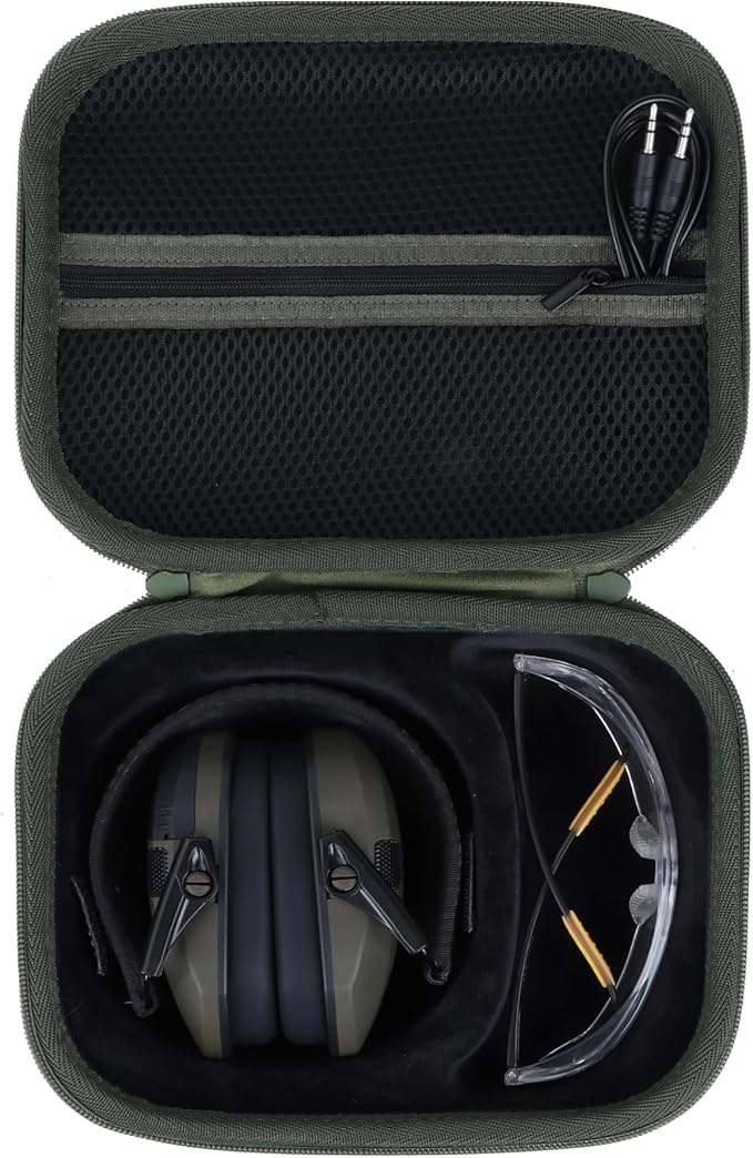 Lebakort Storage Case Compatible with Walkers Razor Slim/PROHEAR 066 030 Electronic Shooting Earmuff Hearing Protection Muff (Army Green Case, for Earmuff+ Glasses)