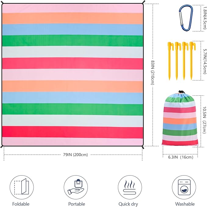 HIHOHO Beach Blanket Waterproof Sandproof Extra Large Beach Mat 79" X 83"/120"x108"for 1-8 Adults Quick Drying Durable Outdoor Picnic Mat for Beach Travel Camping Hiking