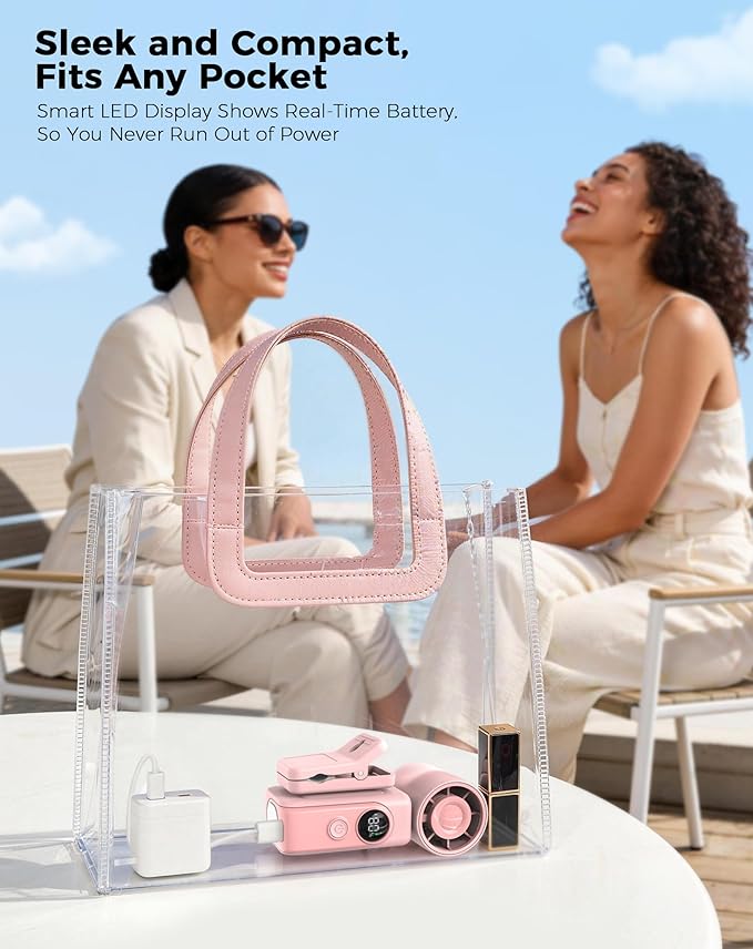 Handheld Fan Portable,0.26lb Mini Fan,Handheld/Clip-on Dual Mode,4-Speed & long lasting,USB-C Fast Charge & Power Display,compact for Outdoor/Commute/Office/Travel/Stroller,Gifts for Women men,Pink