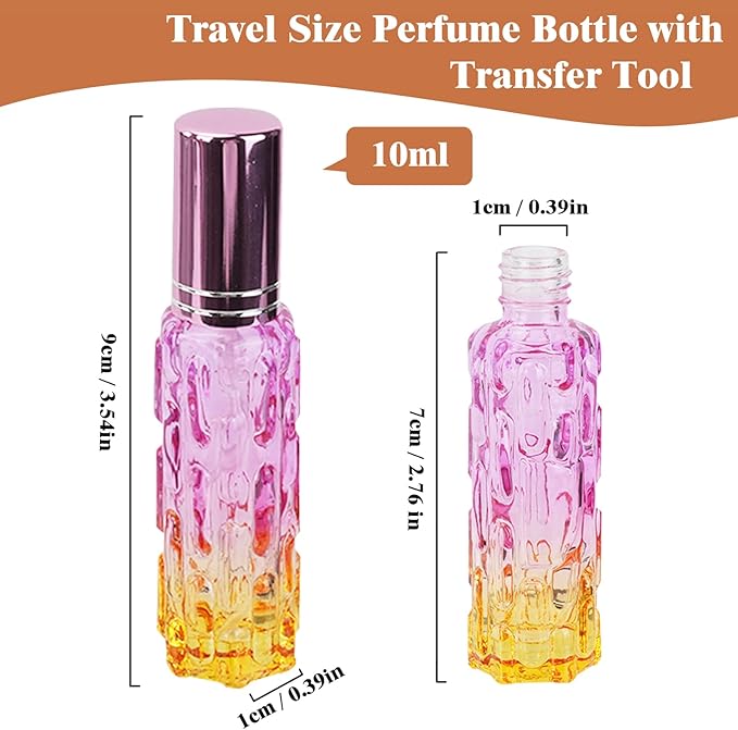 12Pcs 10ML Leak Proof Perfume Travel Bottles - Refillable Glass Atomizer with Transfer Tools, Portable Cologne Dispenser for Travel/Gym/Dates (Rainbow)