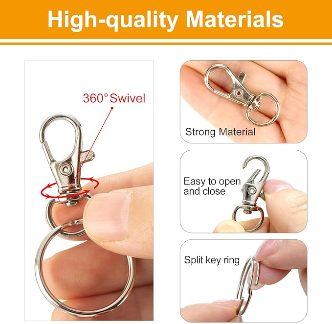 60PCS Keychain Making Kit, Including 30PCS Keychains Clips Hooks and 30PCS Key Chain Rings, Lobster Claw Clasps with Keychains Rings Accessories for Jewelry Making