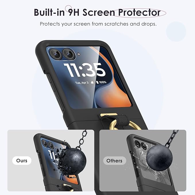 Maxdara for Motorola Razr 2026 Case [Not Fit Razr Plus 2026], Ring Case with Built-in Screen Protector, Hard PC Ultra Thin Shockproof Protective Phone Cover for Moto Razr 2026 & 2025 (Black)