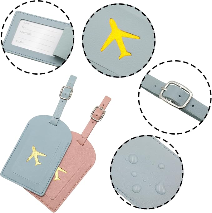 2 Sets Passport Covers Holder and Luggage Tags Set, Leather Travel Luggage Tags Gift for Bridal Shower, Wedding Engagement, Couple Honeymoon Travel(Pink&Blue)