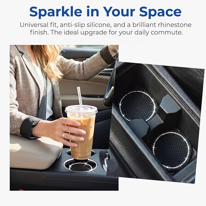 Car Cup Holder Coasters, Bling Cup Holder Insert Coaster Car Interior Accessories-2.75 inch Silicone Anti Slip Car Coaster-Universal (Pack of 2) DBlosp