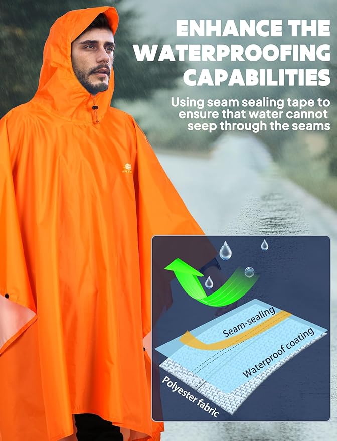 ANYOO Hooded Rain Poncho for Adults Waterproof Lightweight Rain Coat for Men Women Reusable Rain Jacket for Emergency Outdoor