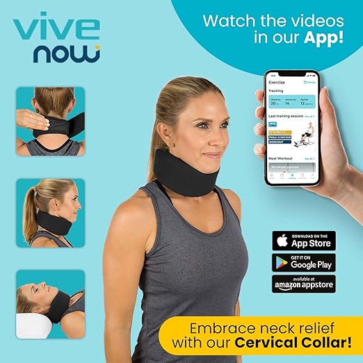 Vive Cervical Collar Neck Brace for Neck Pain and Support for Women & Men - Soft Foam Brace for Pain Relief - Comfortable Corrector Wrap for Posture, Sleeping, Radiculopathy, & Spine (Black, 4 inch)