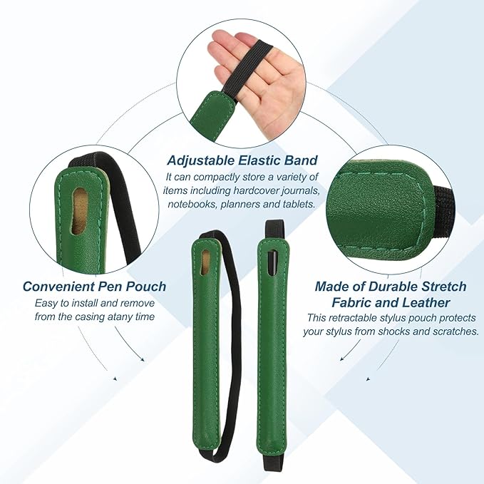 PATIKIL Stylus Holder for Tablet, Universal Pen Sleeve Retractable Stylus Pen Holder Elastic Pencil Pocket Case Protective Pouch for Tablet Case Notebook, Green