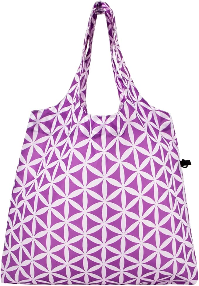 HOLYLUCK Reusable Grocery Bags,Heavy Duty Foldable Shopping Tote Bag (Standard, 3 Purple Geometric Flowers)
