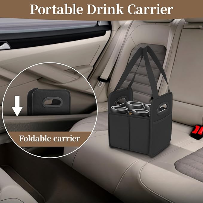 Foyego 2 Pack Drink Carrier with Handle, Reusable 4 Cup Carriers for Drinks, Portable Foldable Insulated Coffee Cup Drink Holder for Delivery and Caddy