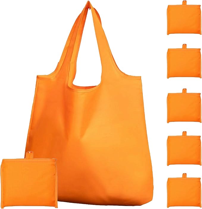 Foldable Reusable Grocery Bags – Heavy Duty 6 Pack with Handles | XL Tote for Women & Men, Market, Travel, Storage
