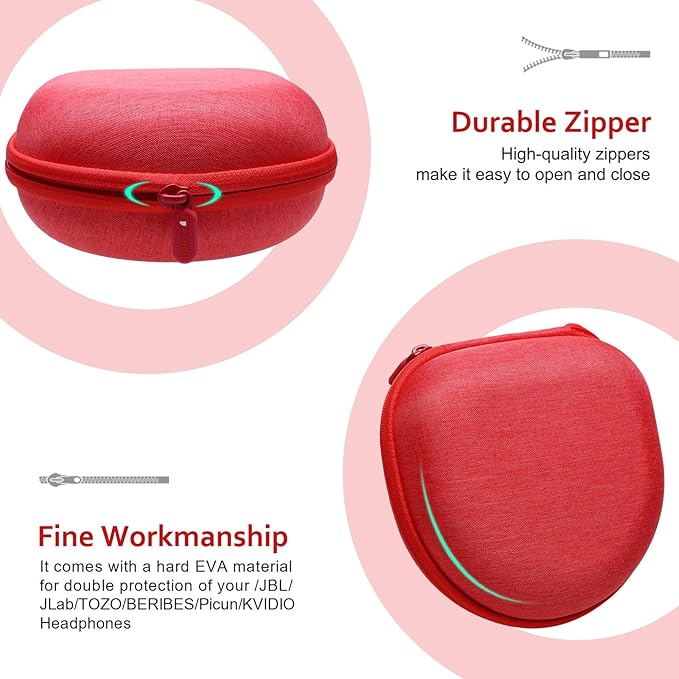Headphone Headset Case for Beats/JBL/JLab/TOZO/BERIBES/Picun/KVIDIO Noise Cancelling Over-Ear Foldable Headphone (Red)