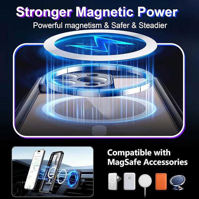 Compatible with iPhone 16 Pro Max Case Waterproof, Compatible with MagSafe Built-in Screen & Camera Protector IP68 Underwater Full Body 16FT Military Dropproof Shockproof Phone Case 6.9"-Black
