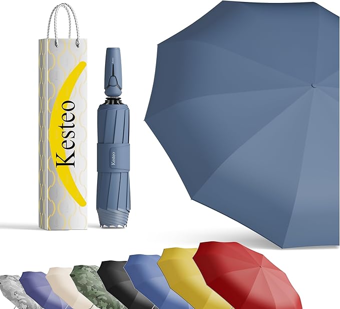 Windproof Travel Umbrella for Rain, Withstand 85MPH Winds, 52 Inch Automatic Reverse Fold Umbrellas Easy Auto Open Close, Portable Compact Umbrella Includes Cover Bag, Perfect for Travel, Car, Commute, Women Men, Backpack