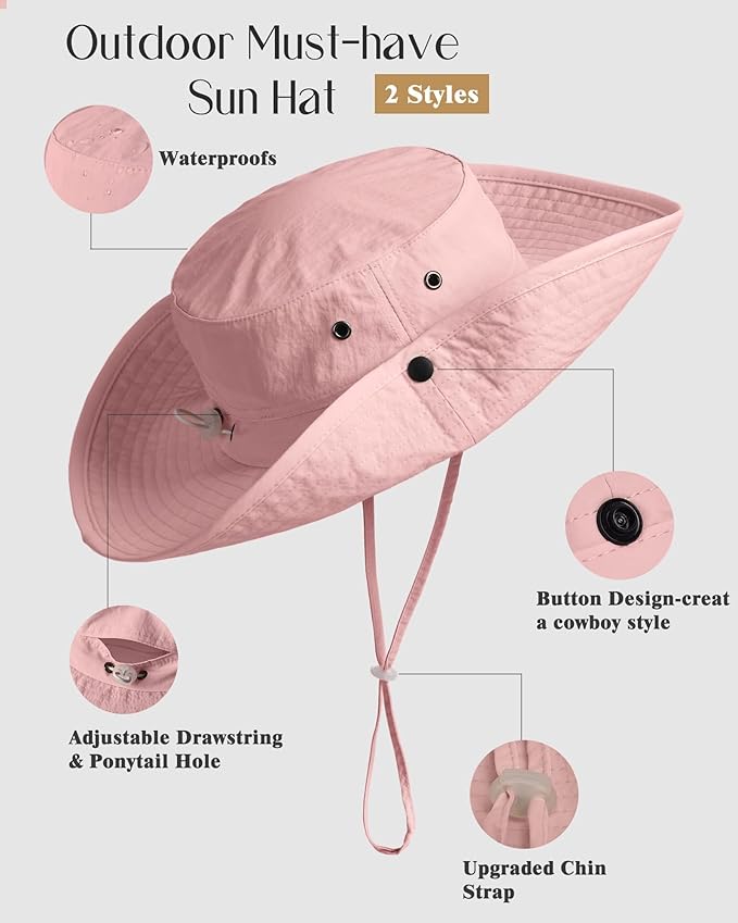 FURTALK Sun Hats for Women Ponytail UPF 80+ Beach Summer Hat Wide Brim Packable Cowboy Hat