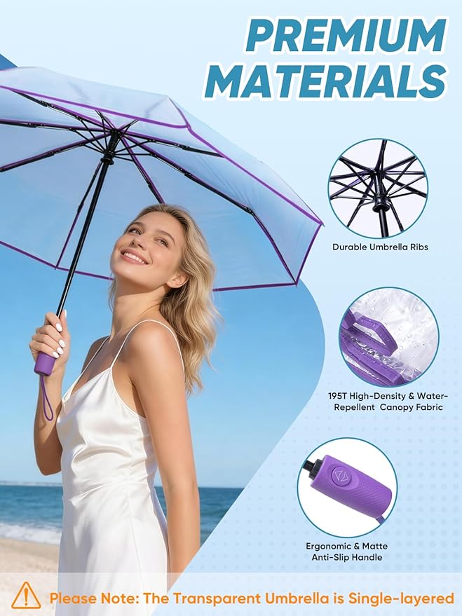 PTEROMY Windproof Travel Umbrellas for Rain and Sun, Withstands 85MPH Winds Auto Open Close Folding Umbrella with Ergonomic Handle, Quick Dry Canopy for Commuting or Backpack