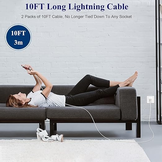 2Pack iPad Charger, 10FT Fast Charger iPad Cord with 12W USB Wall Charger Block Foldable Portable Apple Adapter Plug Lightning Cable Compatible with iPad4/5/6/7/8/9,iPadMini 1/2/3/4/5,iPadAir 1/2/3