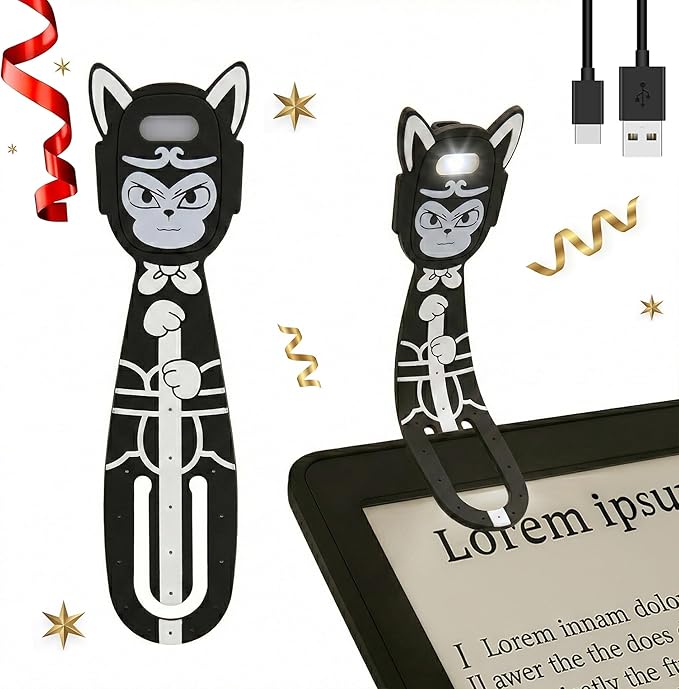 Rechargeable Kids Book Light, Cute Bookmark Reading Light for Kids, Dimmable Portable LED Book Light for Reading in Bed, Eye-Caring Bedtime Reading Lamp for Children & Travel, Monkey