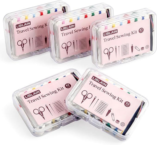 LIBLAIN Mini Sewing Kit, Small Travel Sewing Kit with Big Eye Steel Needles for Adults and Beginners, Needle and Thread Kit for Hand Sewing (43Pcs, 5Pack)