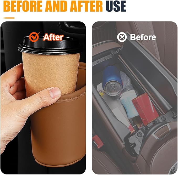 YoRise Leather Car Cup Holder, Scratch-Resistant Clip-On Auto Door Beverage Holders, Universal Hanging Vehicle Back Seat Drink Pocket Organizer for Soda Cans, Water Bottles, Coffee (Orange)