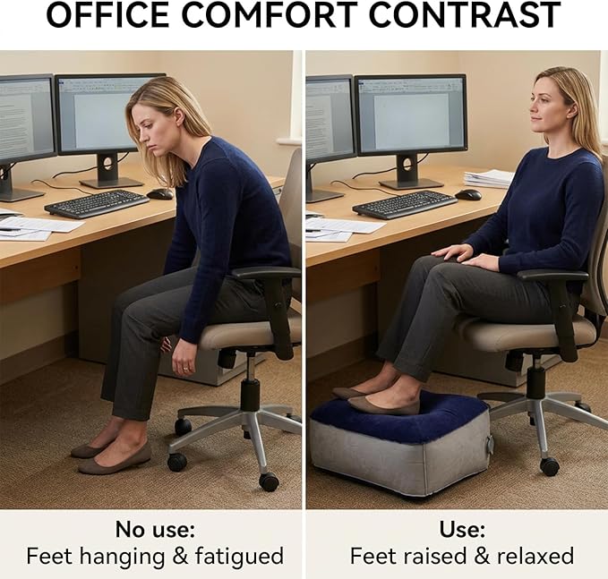 Inflatable Foot Rest Pillow, Portable Travel Foot Elevator for Airplane, Lightweight Foot Stool for Economy Class, Grey, Upgrade Version