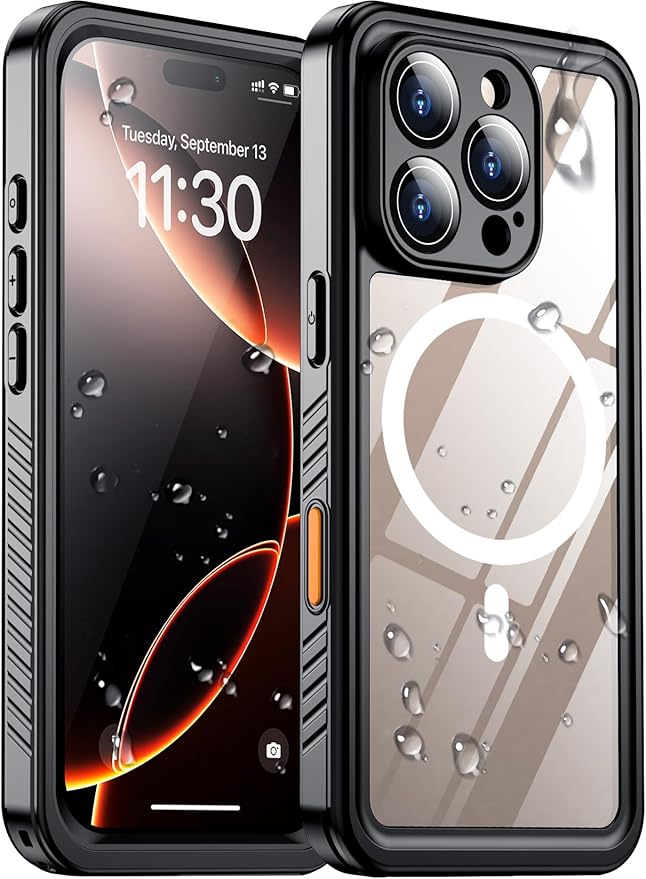 Compatible with iPhone 16 Pro Max Case Waterproof, Compatible with MagSafe Built-in Screen & Camera Protector IP68 Underwater Full Body 16FT Military Dropproof Shockproof Phone Case 6.9"-Black