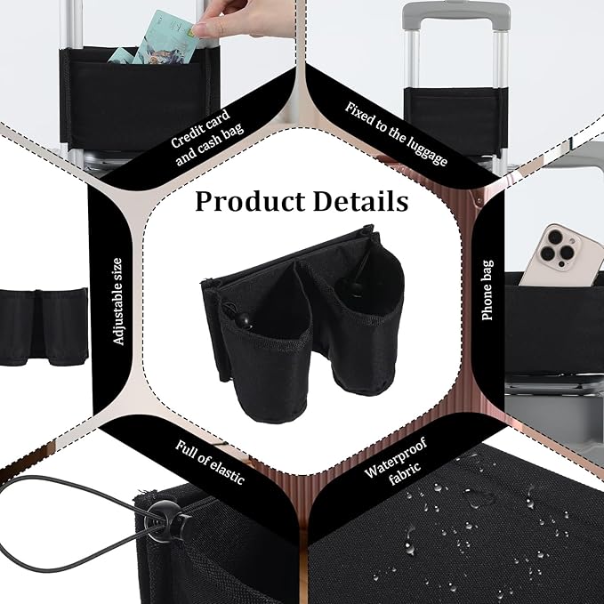 Oruola Luggage Cup Holder,Oxford Cloth Cup Holder for Luggage, Portable and Adjustable Luggages Drink Holders, Suitable for Luggages Handle, Travel Accessories,Black