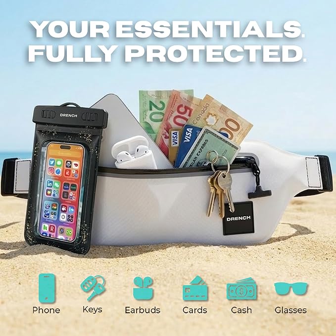 DRENCH Waterproof Waist Pouch & Floating Phone Case Set | IPX8 Submersible Dry Bag Fanny Pack & Waterproof Belt Bag for Swimming, Boating, Yacht Trips, Resorts, SUP & Snorkeling | iPhone Pro Max