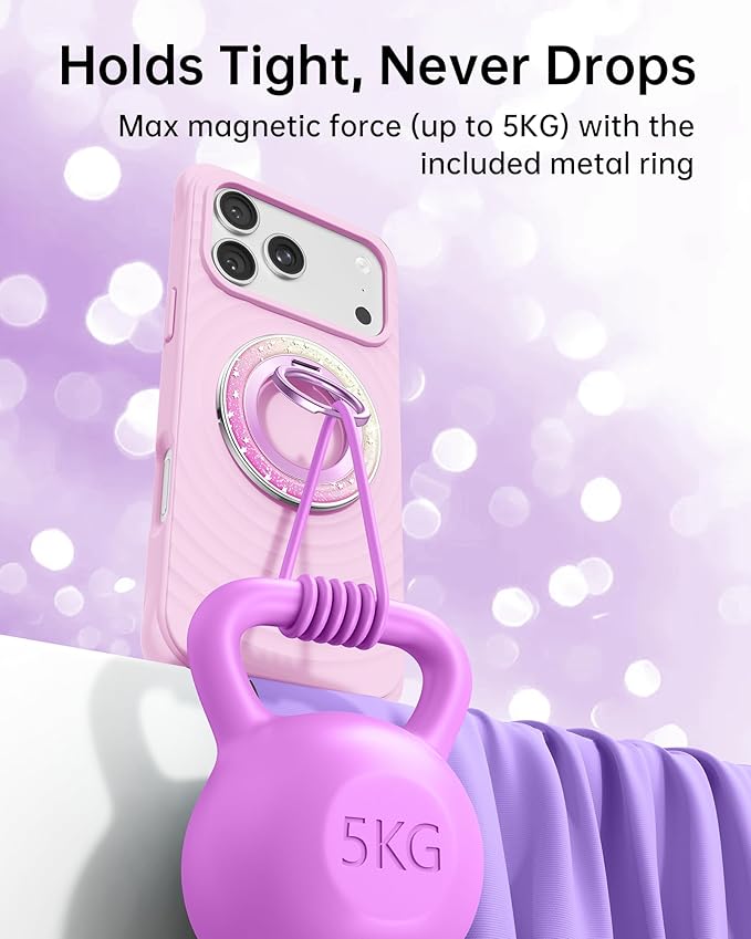SYNCWIRE Magnetic Phone Ring Holder for MagSafe - Phone Grip Stand with 360° Rotation Finger Ring Kickstand Compatible with iPhone 17 16 15 14 13 12 Pro Max MagSafe Accessories,Galaxy Pink