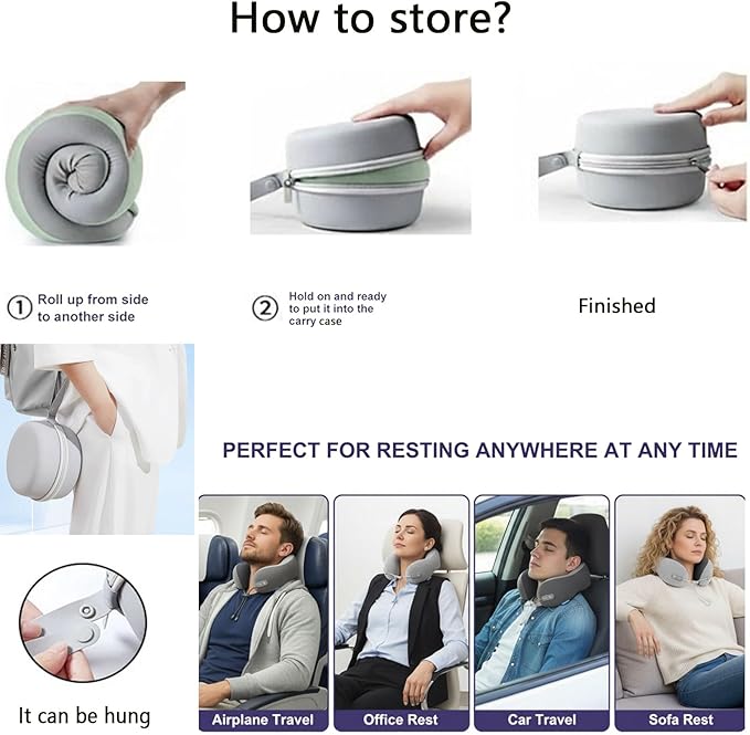 Travel Pillow with Cool Material,Neck Pillow for Traveling 100% Pure Memory Foam,Travel Neck Pillow with Hard Case, Airplane Pillow for Traveling,Travel Essentials(Green)