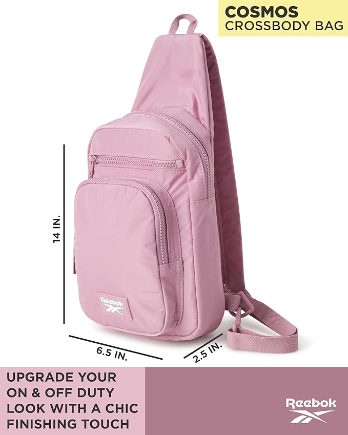 Reebok Unisex Crossbody Bag - Convertible Compact Durable Cross Body Bag for Women and Men - Gym and Travel Essentials, Size One Size, Cosmos Infused Lilac