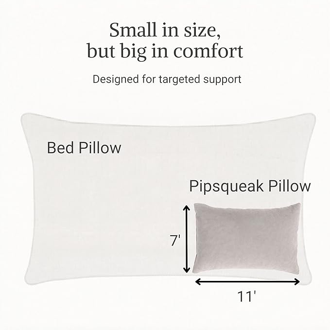 Pipsqueak Microfiber Pillow - Small, Mini, Tiny - 11 x 7 in - Perfect for Travel, Cars, Airplanes, Camping, Dogs, Toddlers, Kids, Lumbar, Knees and Neck - Ages 2 Yrs and Up
