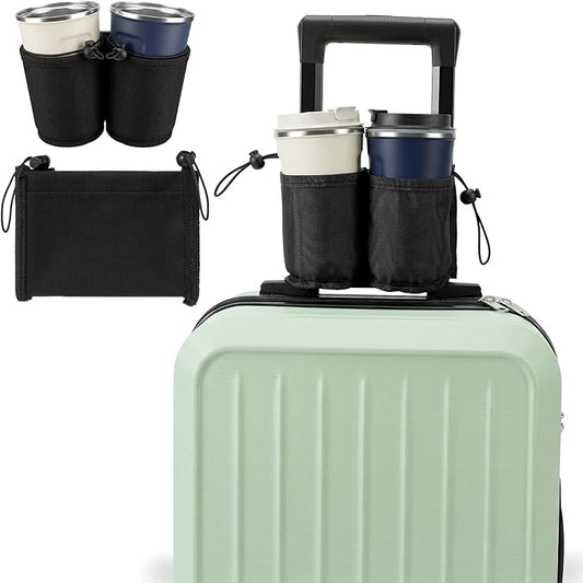 Luggage Travel Cup Holder Luggage Cup Holder for Suitcases Adjustable Free Hand Drink Carrier Hold Two Coffee Mugs Fits Roll on Suitcase Handles Gifts for Flight Attendants Travel Accessories, Black